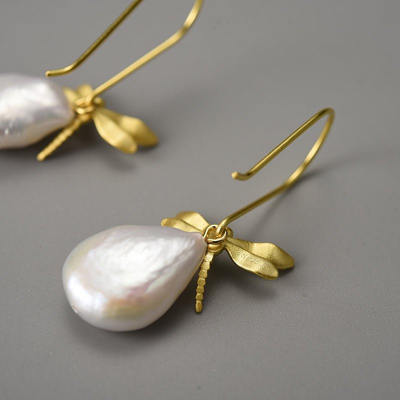 Mother Pearl Dragonfly - Dangle Earrings | NEW - MetalVoque