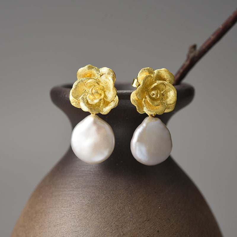 Mother Pearl Camellia - Dangle Earrings | NEW - MetalVoque