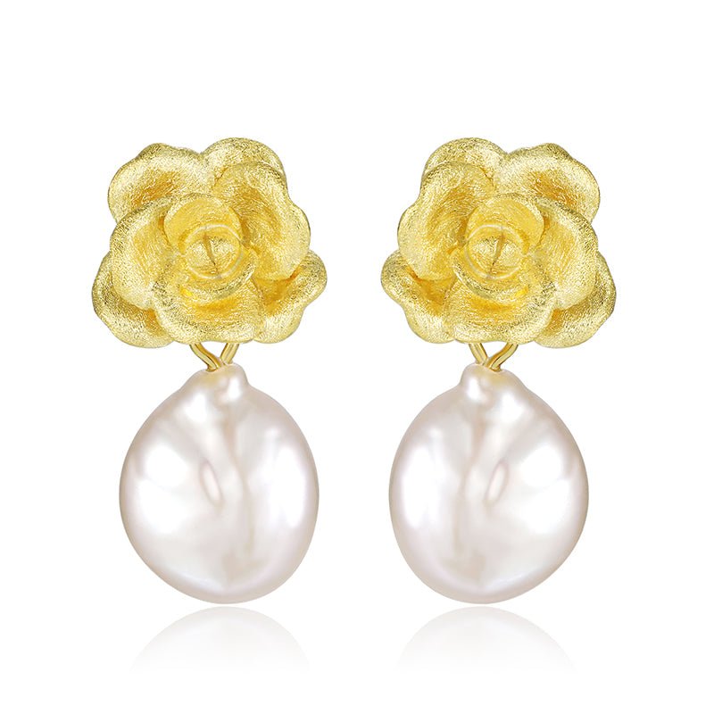Mother Pearl Camellia - Dangle Earrings | NEW - MetalVoque