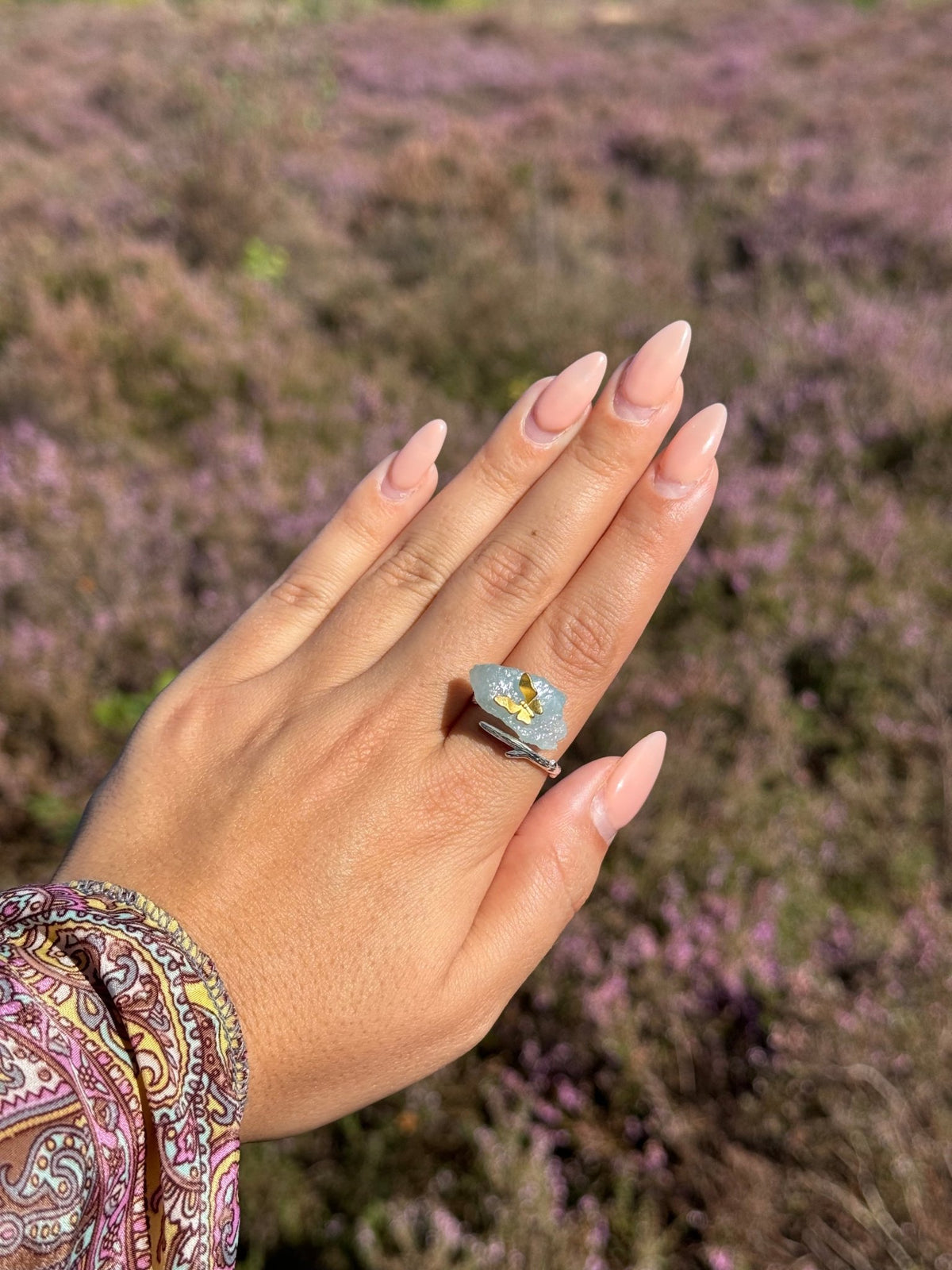 Aquamarine Butterfly - Adjustable Ring - MetalVoque
