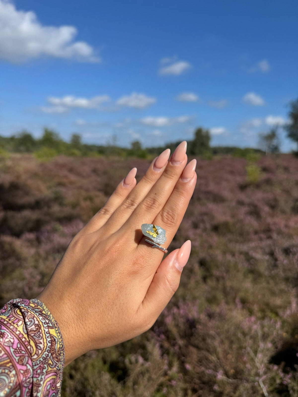 Aquamarine Butterfly - Adjustable Ring - MetalVoque