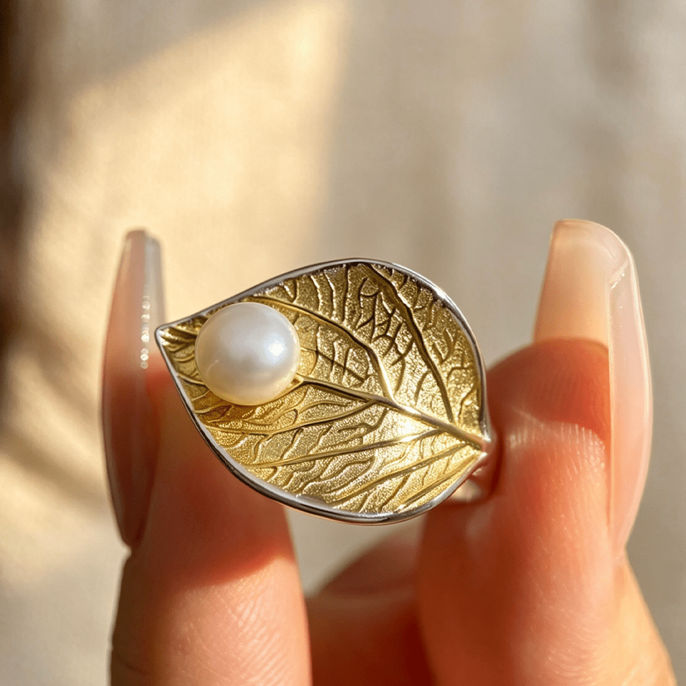 Pearly Leaf - Adjustable Ring - MetalVoque