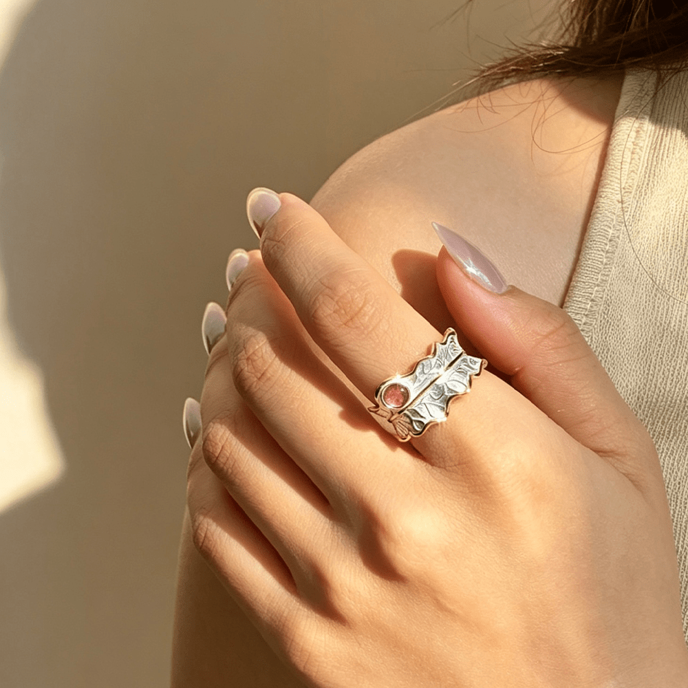 Tourmaline Leaf - Adjustable Ring - MetalVoque