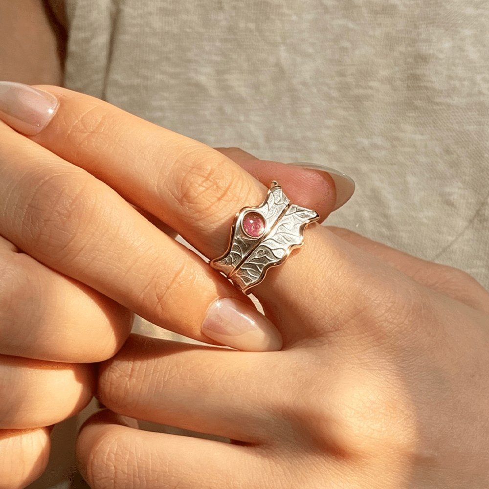 Tourmaline Leaf - Adjustable Ring - MetalVoque
