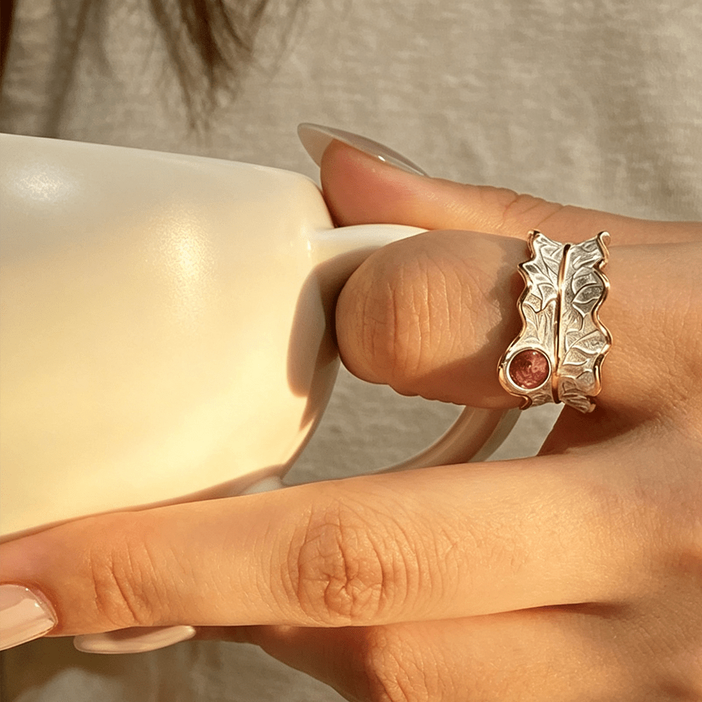 Tourmaline Leaf - Adjustable Ring - MetalVoque