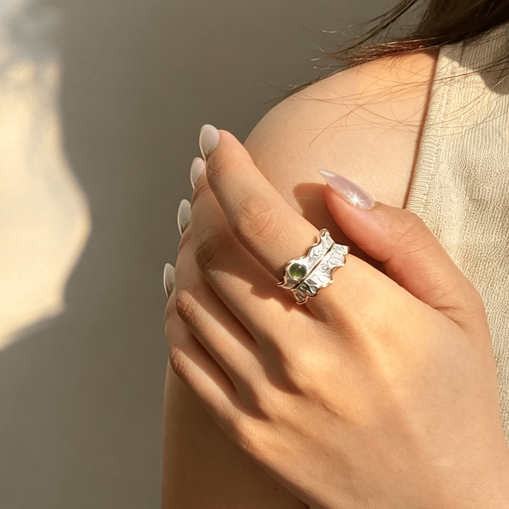 Tourmaline Leaf - Adjustable Ring - MetalVoque