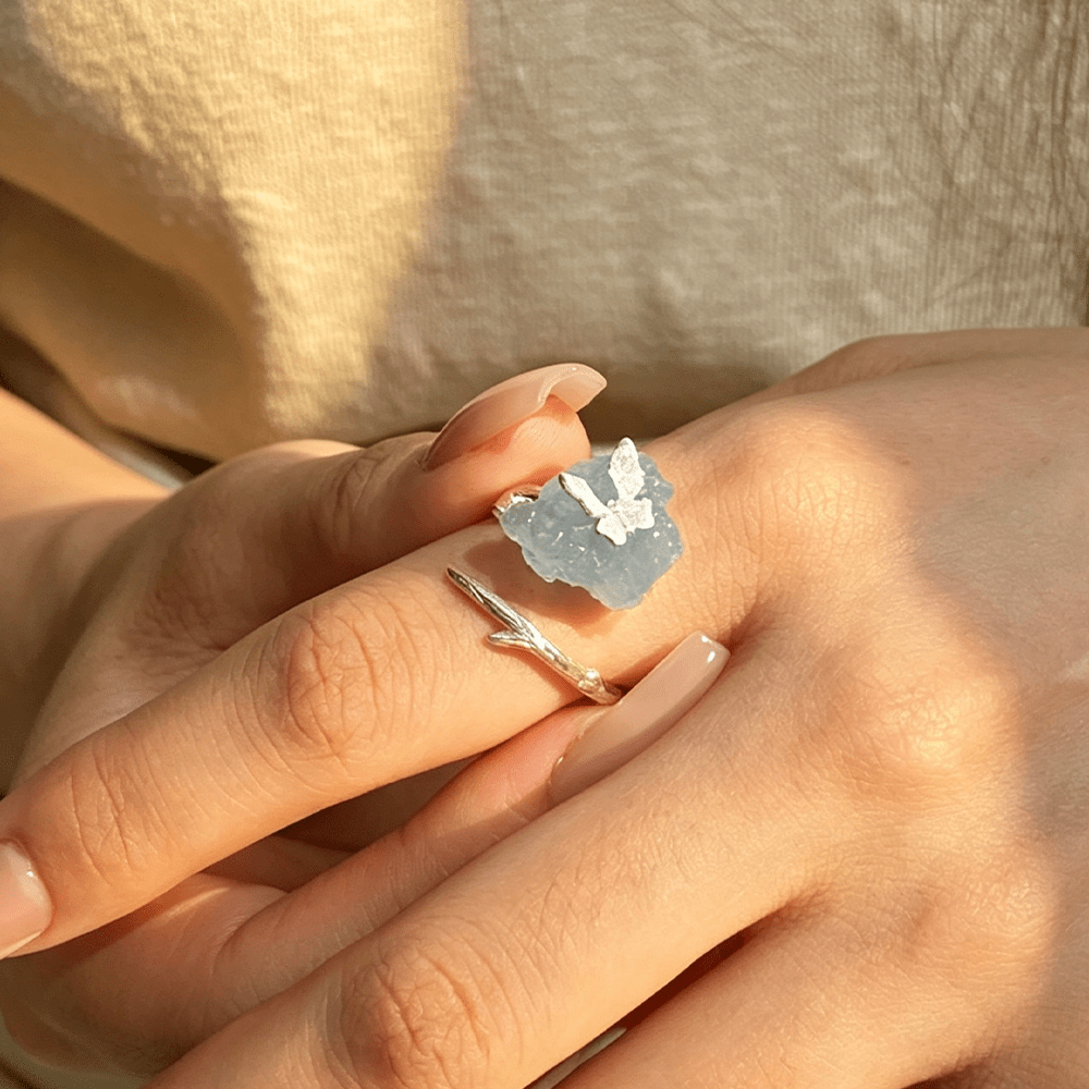 Aquamarine Butterfly - Adjustable Ring - MetalVoque