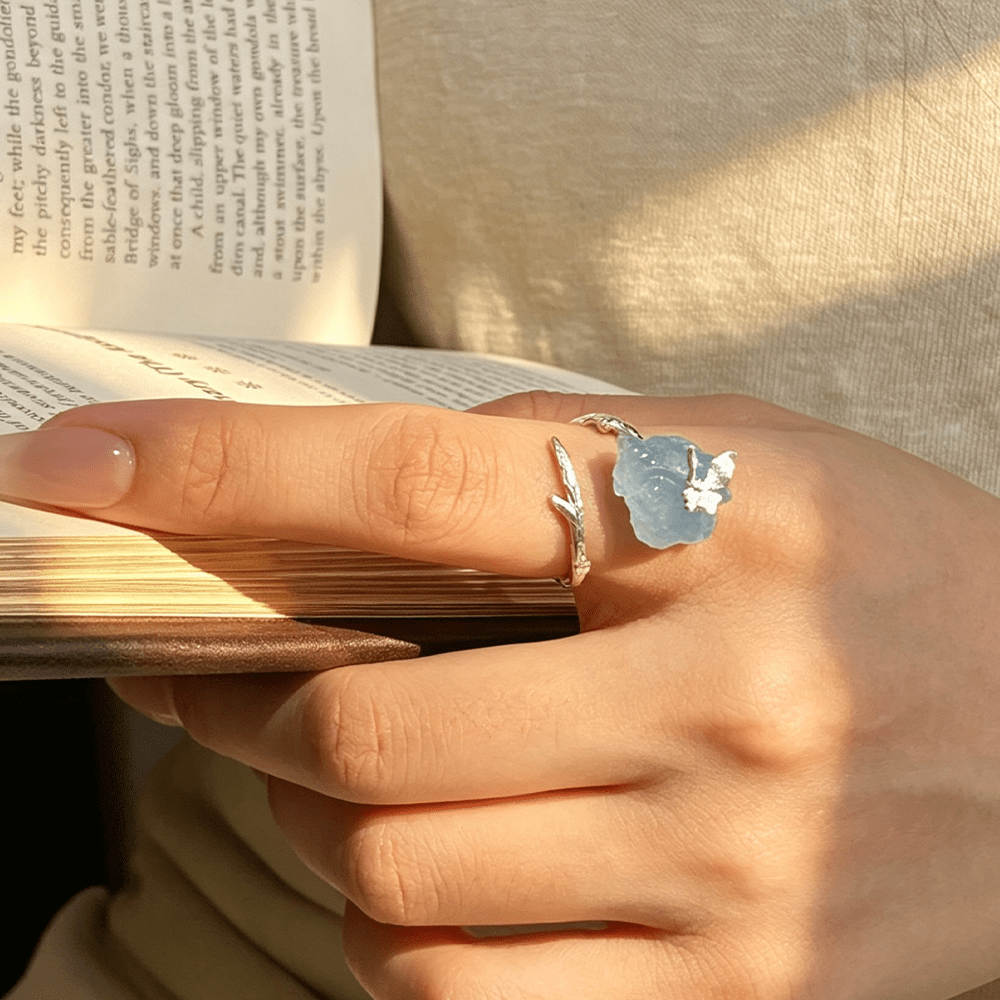 Aquamarine Butterfly - Adjustable Ring - MetalVoque