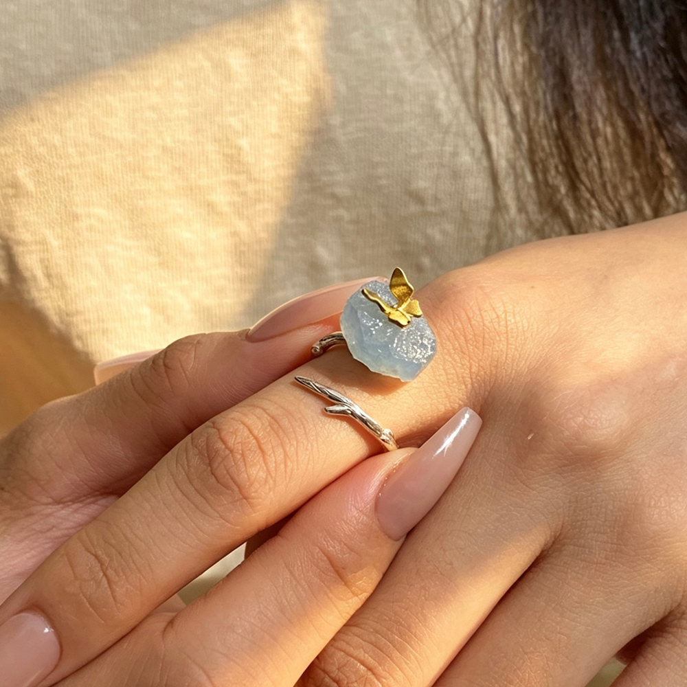 Aquamarine Butterfly - Adjustable Ring