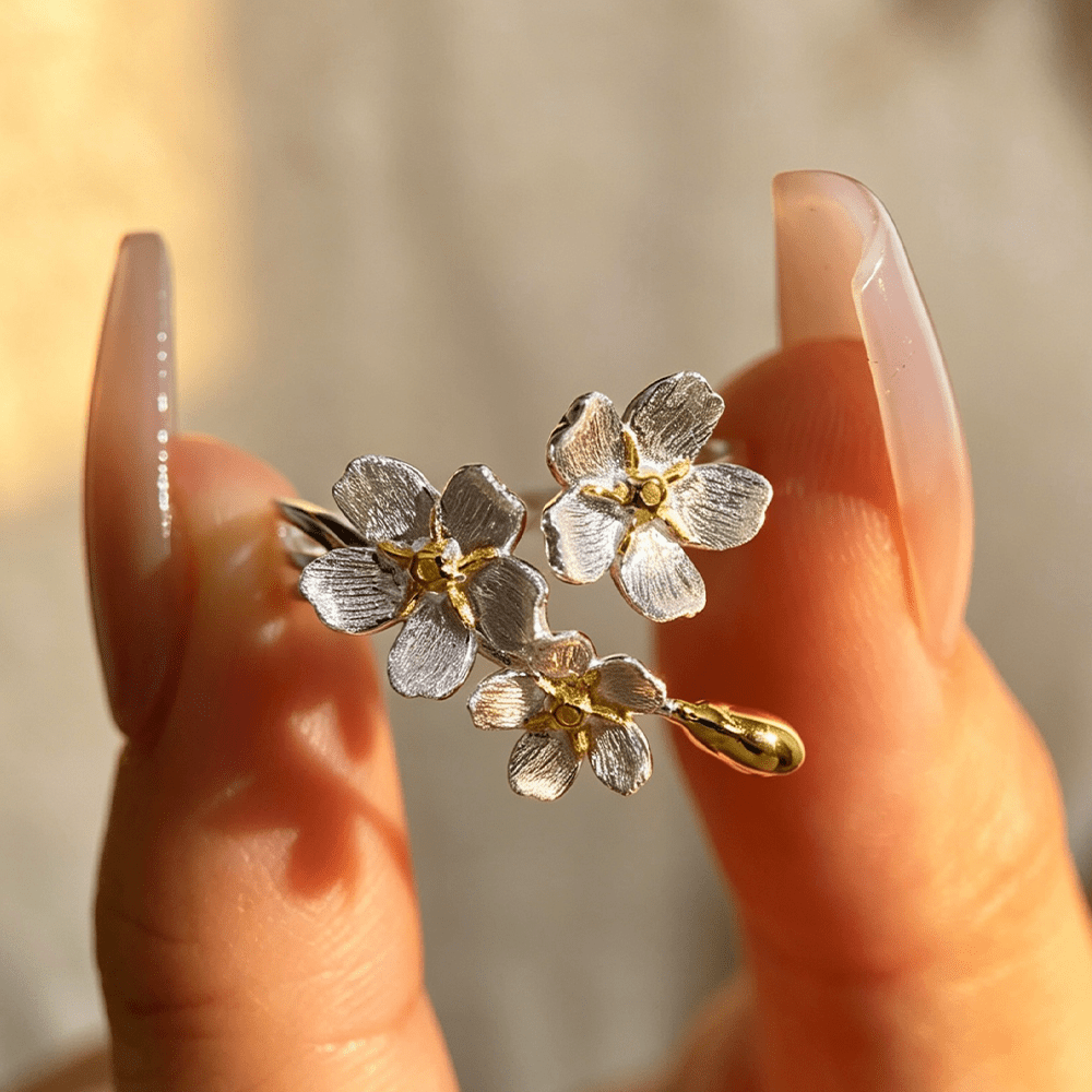 Big Forget-me-not Flowers - Adjustable Ring - MetalVoque