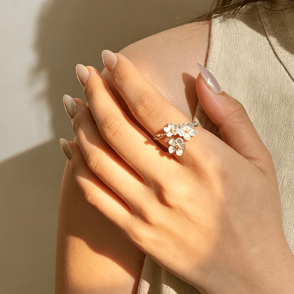 Big Forget-me-not Flowers - Adjustable Ring - MetalVoque
