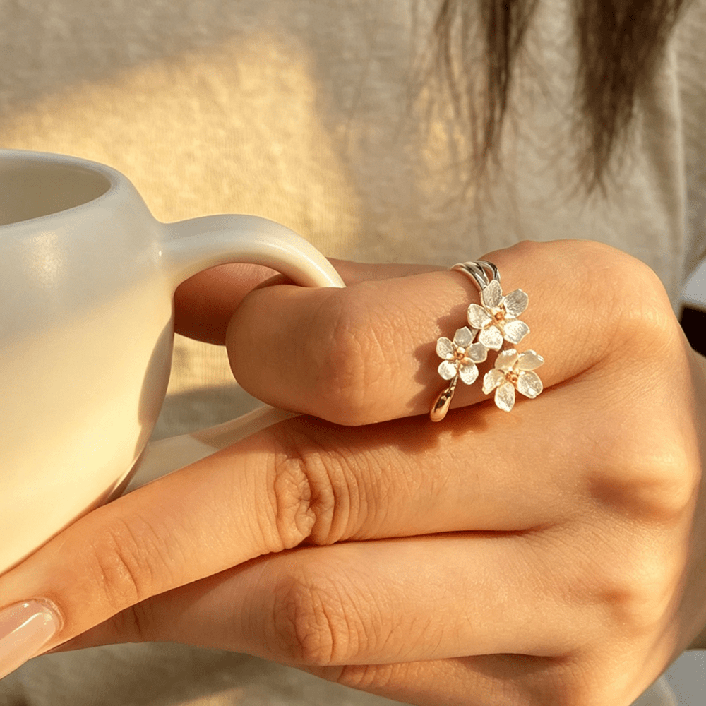 Big Forget-me-not Flowers - Adjustable Ring - MetalVoque