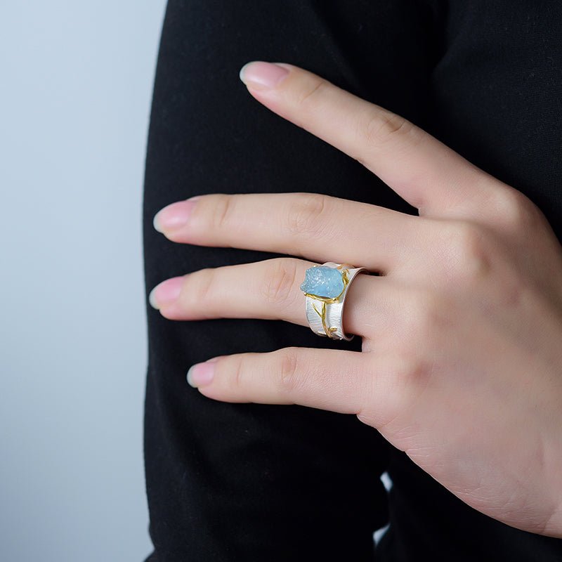 Aquamarine Flower - Adjustable Ring
