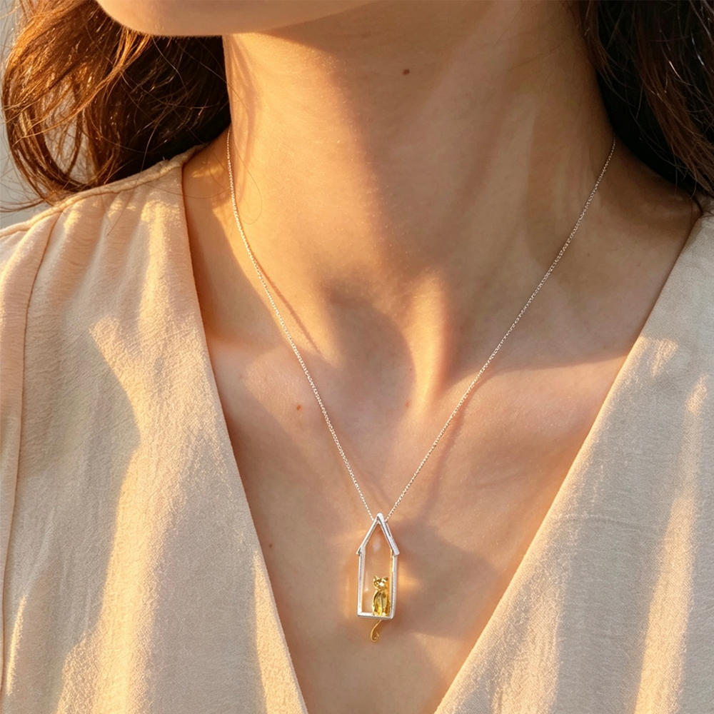 Gazing Cat - Handmade Pendant