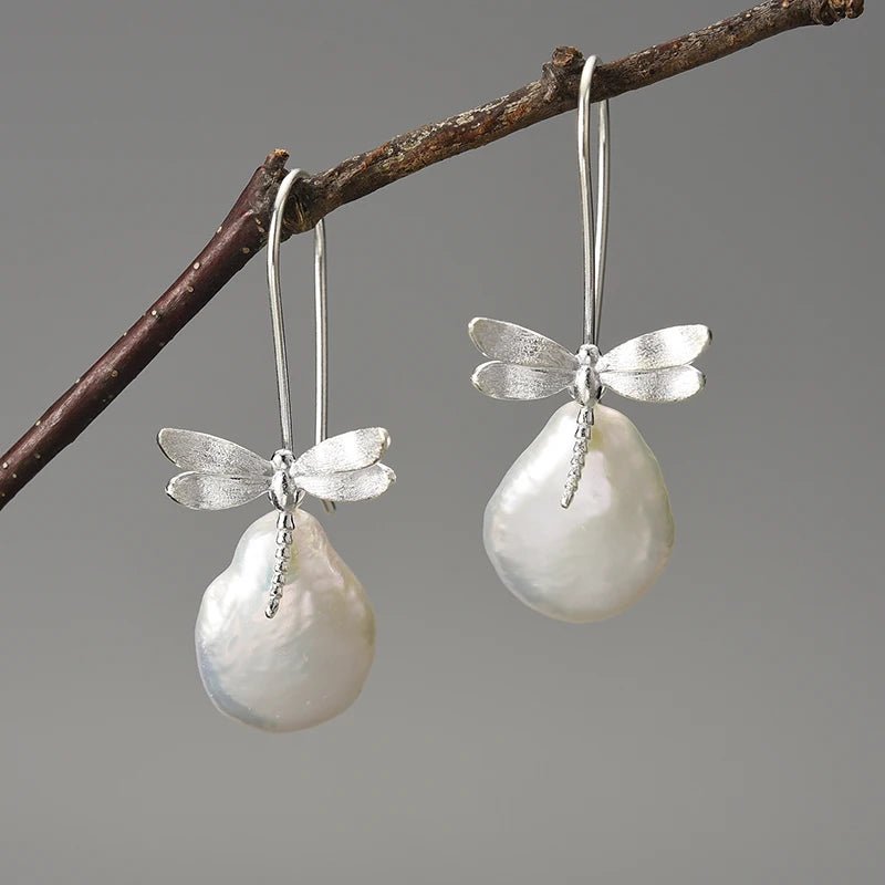 Mother Pearl Dragonfly - Dangle Earrings | NEW - MetalVoque