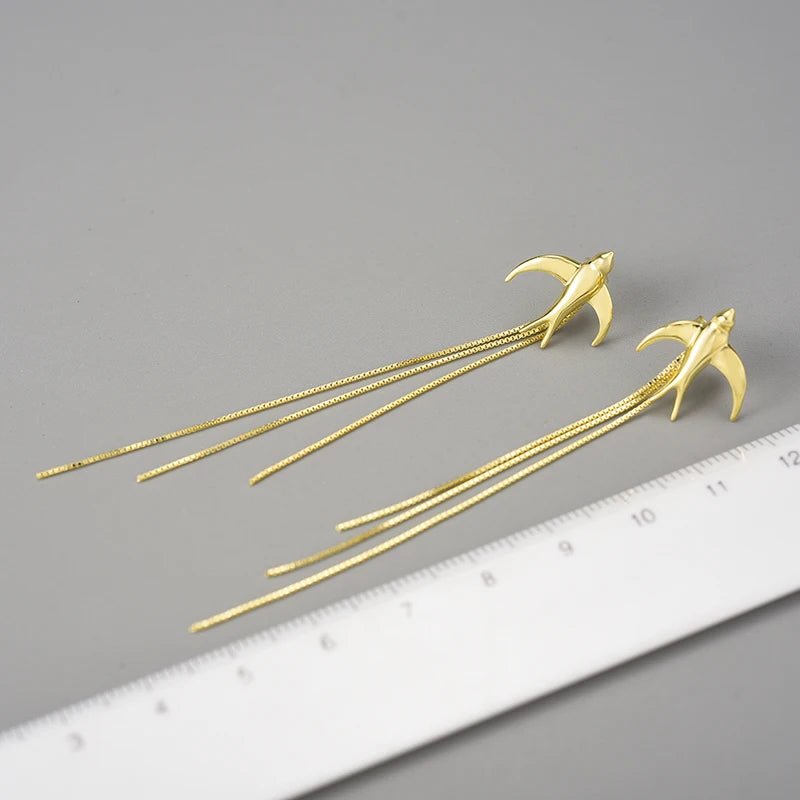 Flying Swallow - Long Dangle Earrings | NEW - MetalVoque