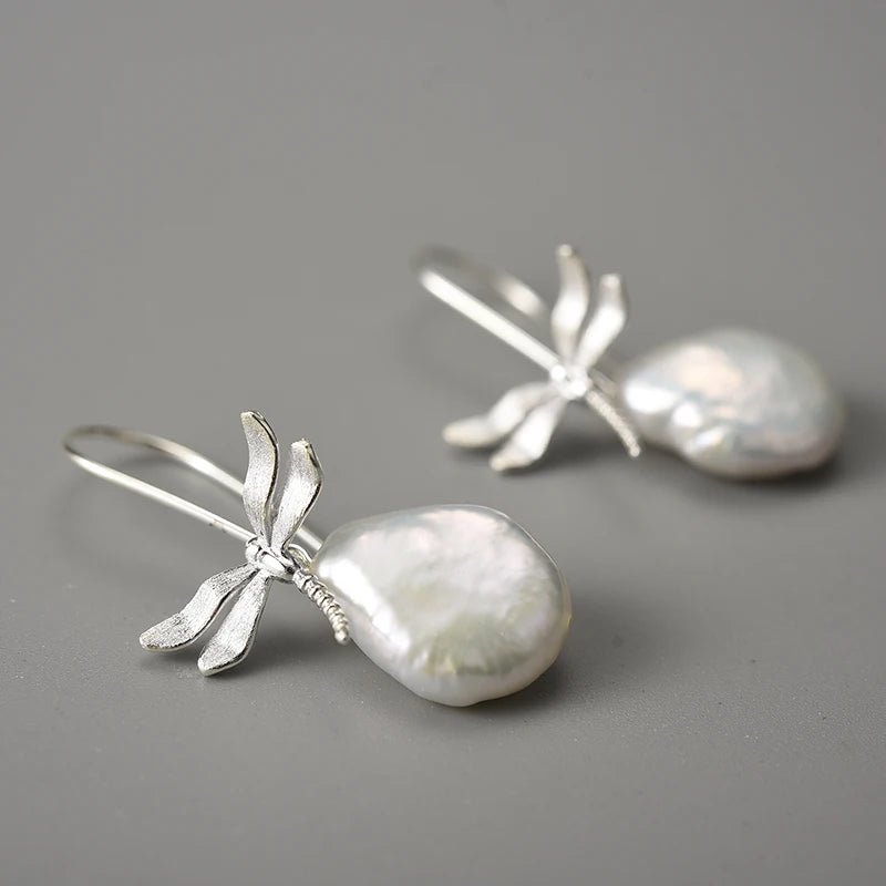 Mother Pearl Dragonfly - Dangle Earrings | NEW - MetalVoque