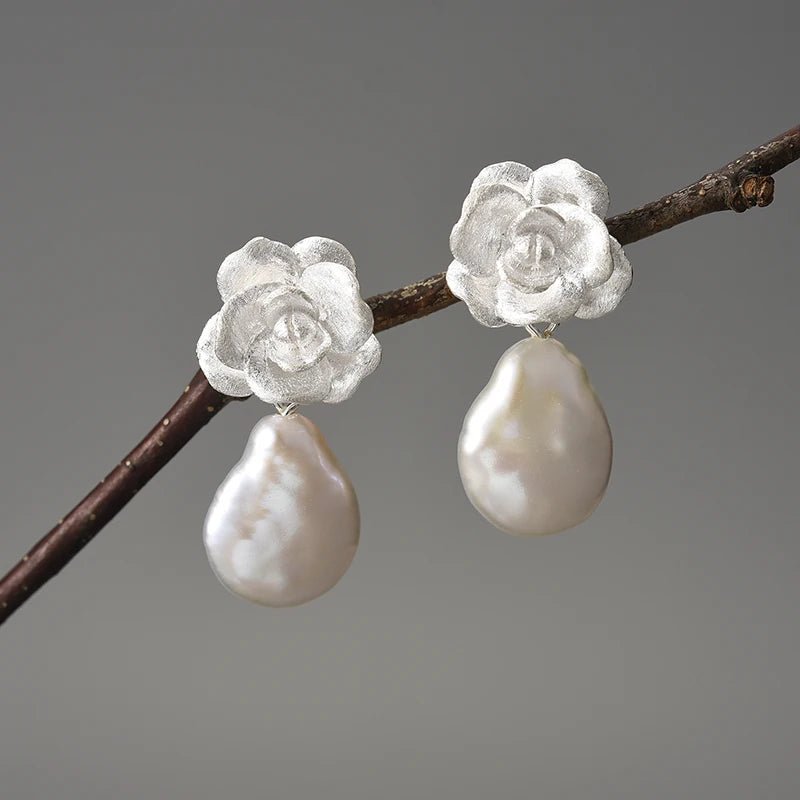 Mother Pearl Camellia - Dangle Earrings | NEW - MetalVoque