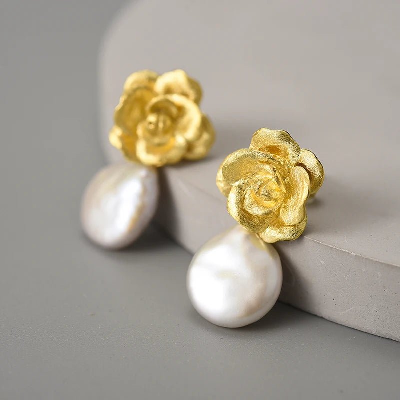 Mother Pearl Camellia - Dangle Earrings | NEW - MetalVoque