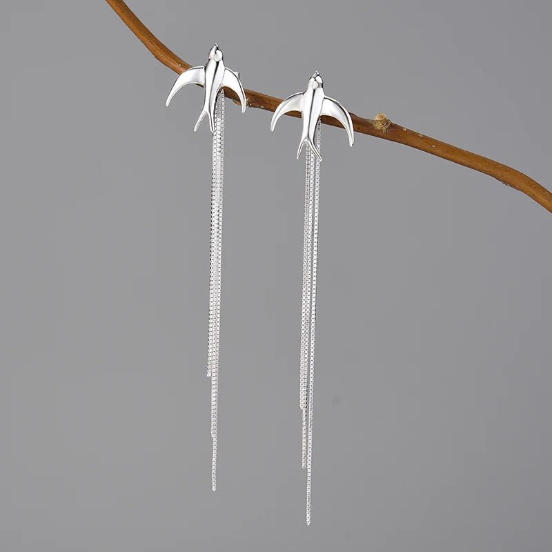 Flying Swallow - Long Dangle Earrings | NEW - MetalVoque