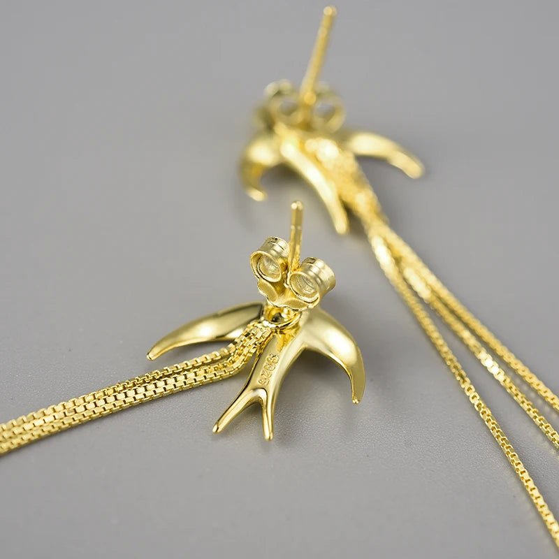 Flying Swallow - Long Dangle Earrings | NEW - MetalVoque