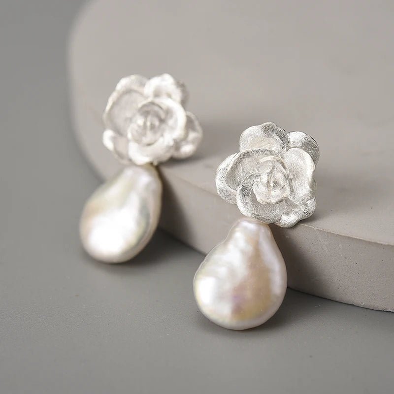 Mother Pearl Camellia - Dangle Earrings | NEW - MetalVoque