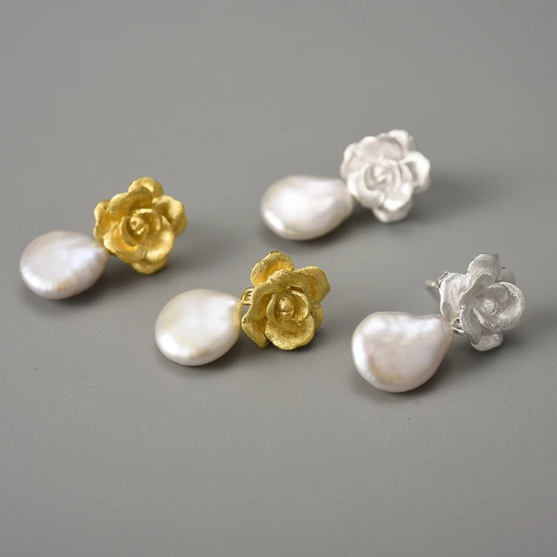 Mother Pearl Camellia - Dangle Earrings | NEW - MetalVoque