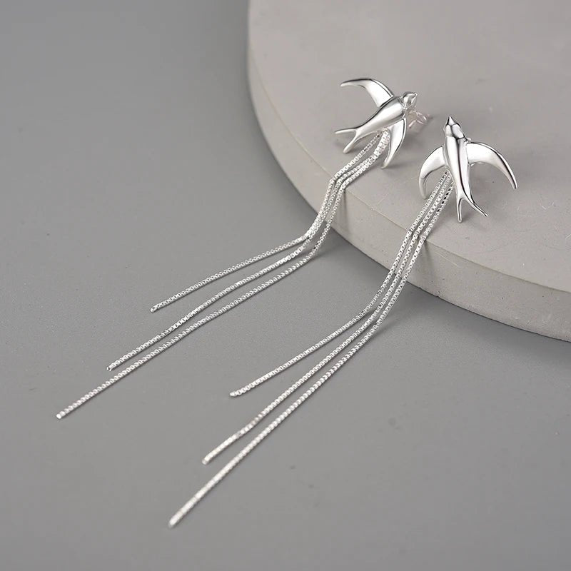 Flying Swallow - Long Dangle Earrings | NEW - MetalVoque