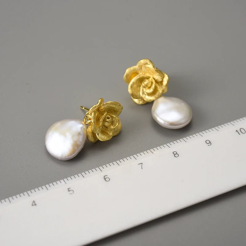 Mother Pearl Camellia - Dangle Earrings | NEW - MetalVoque