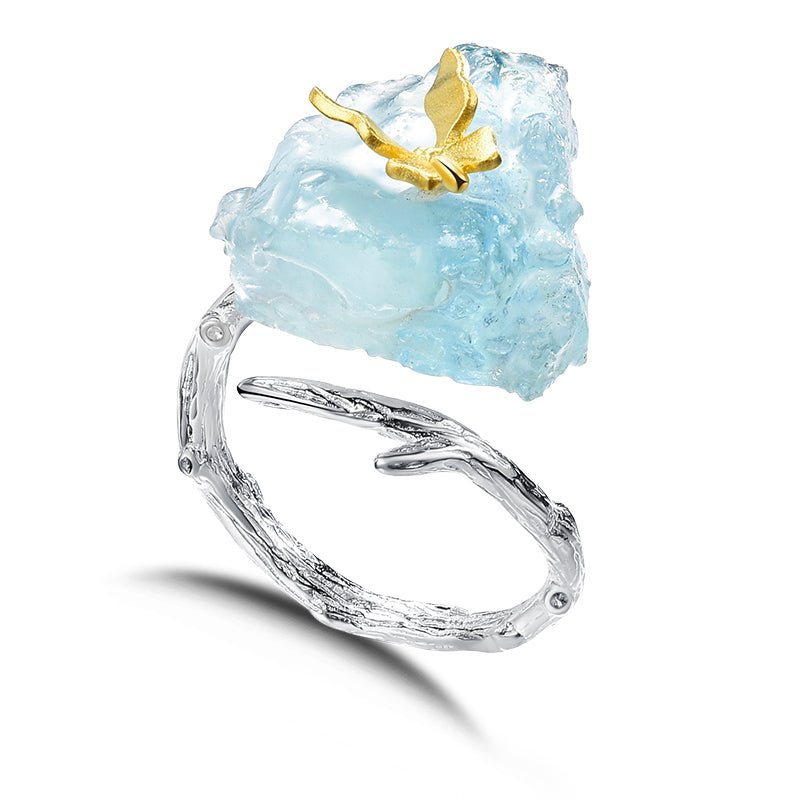 Aquamarine Butterfly - Adjustable Ring