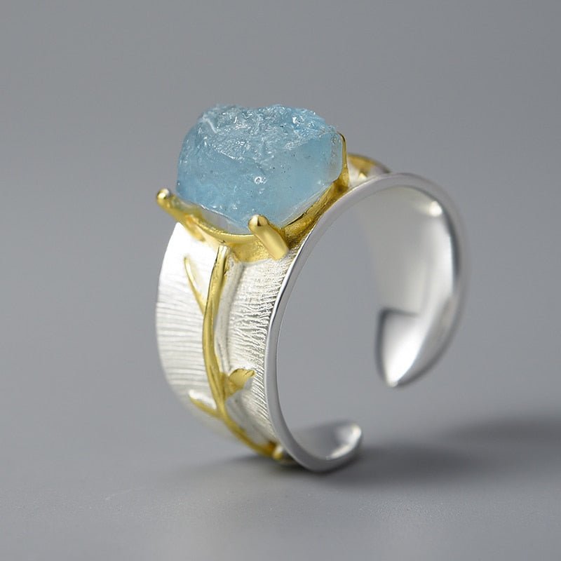 Aquamarine Flower - Adjustable Ring
