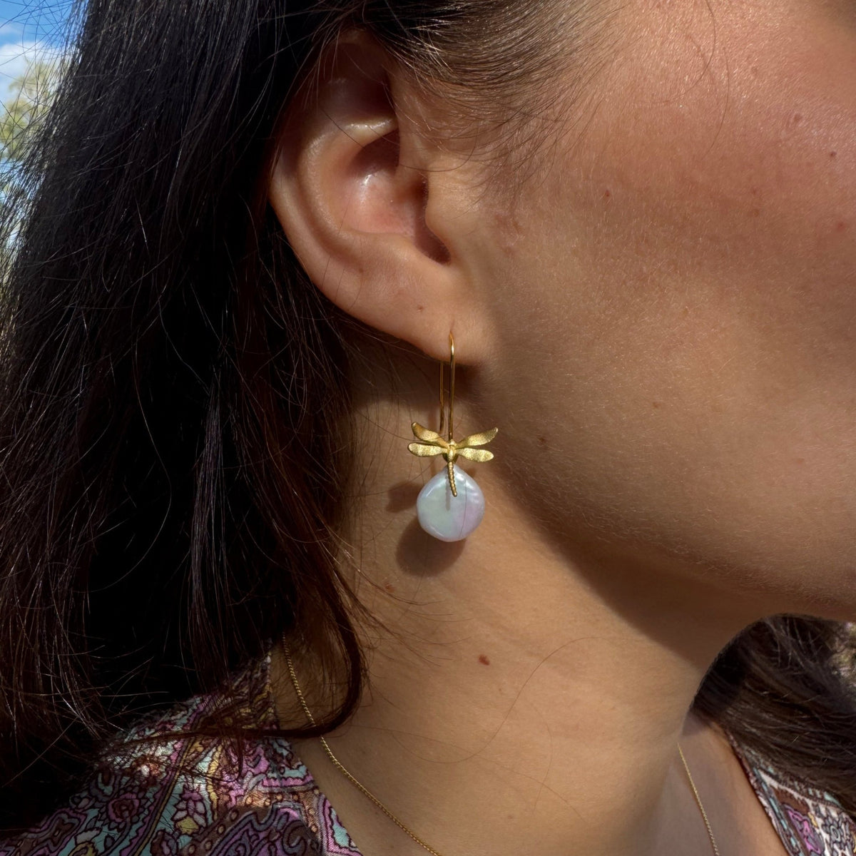Mother Pearl Dragonfly - Dangle Earrings | NEW - MetalVoque