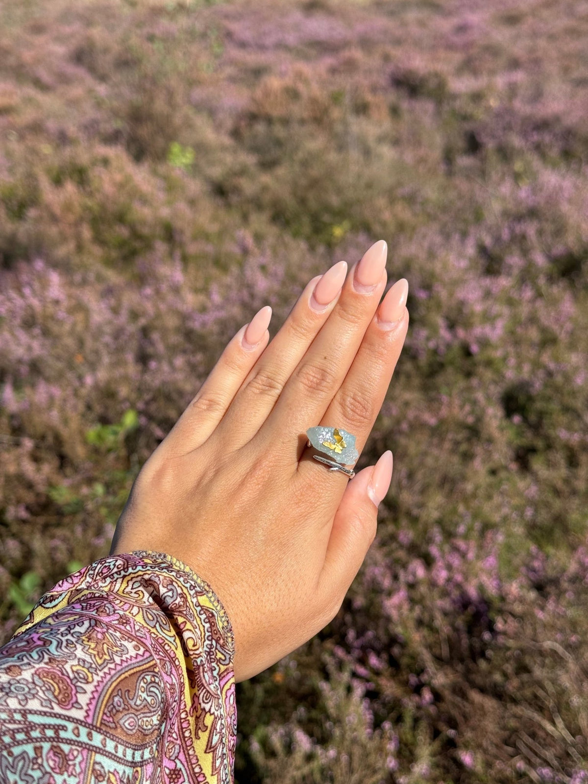 Aquamarine Butterfly - Adjustable Ring - MetalVoque