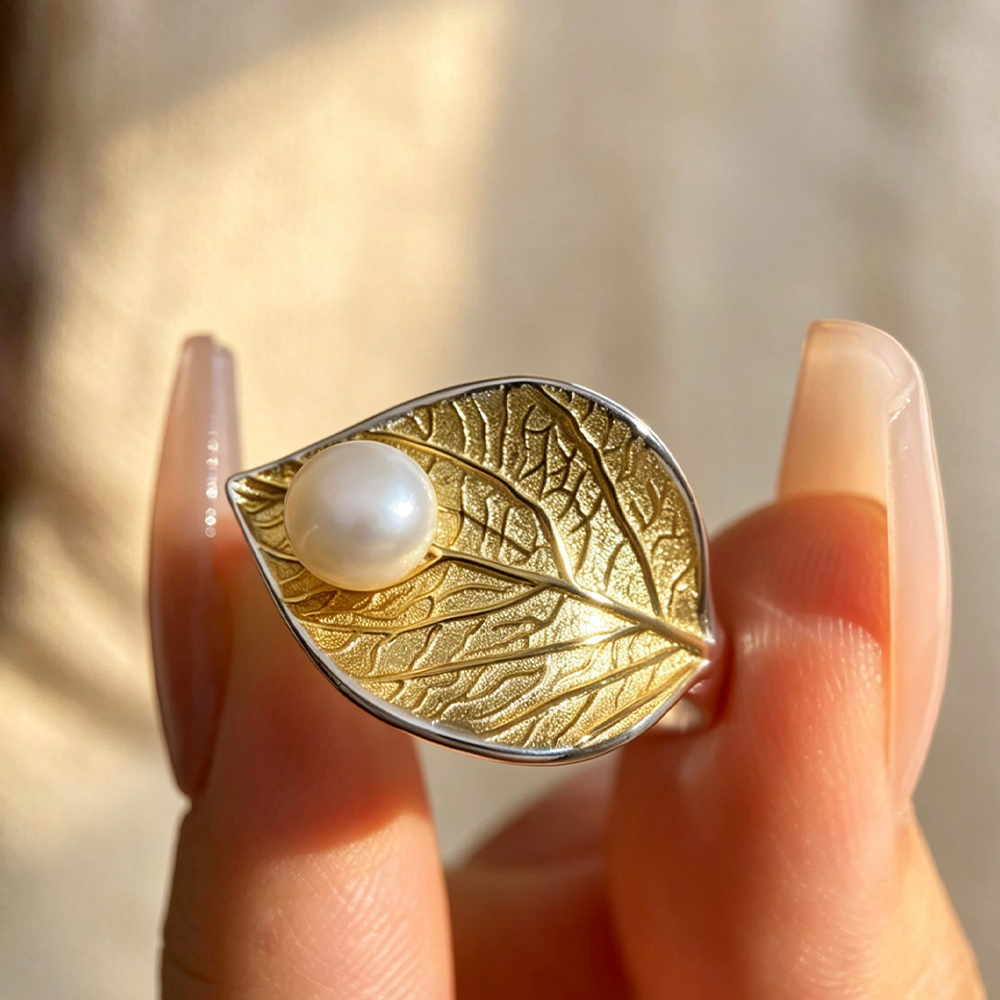 Pearly Leaf - Adjustable Ring
