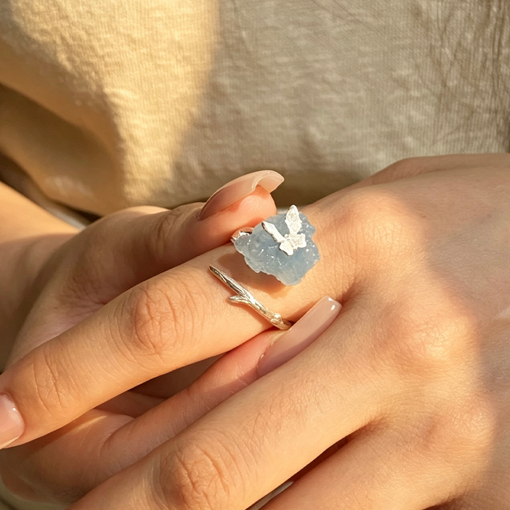 Aquamarine Butterfly - Adjustable Ring