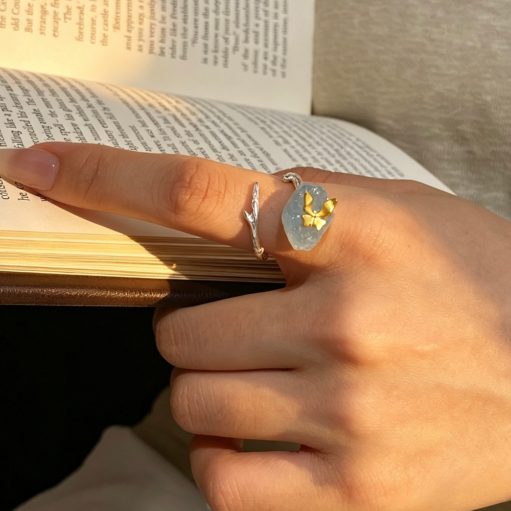 Aquamarine Butterfly - Adjustable Ring