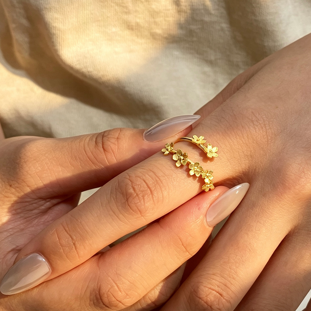 Small Forget-me-not Flowers - Adjustable Ring