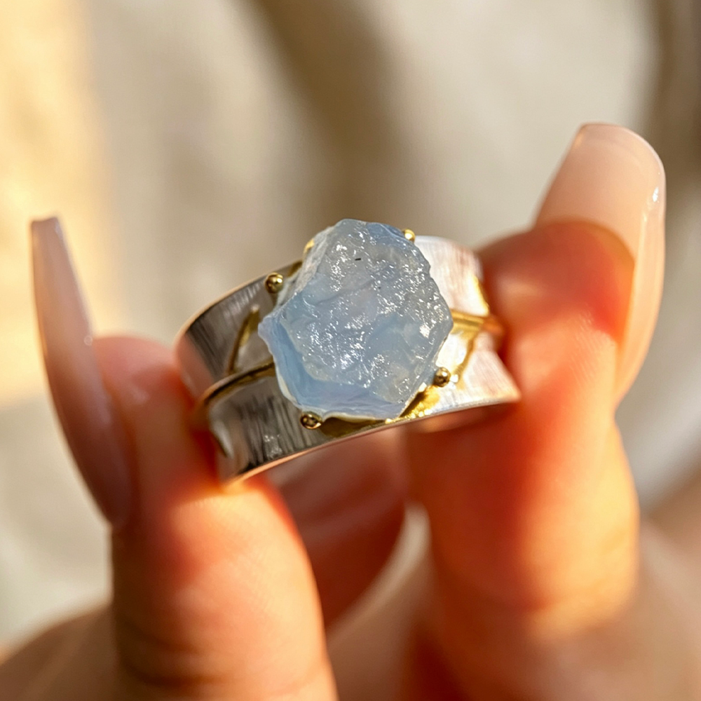 Aquamarine Flower - Adjustable Ring