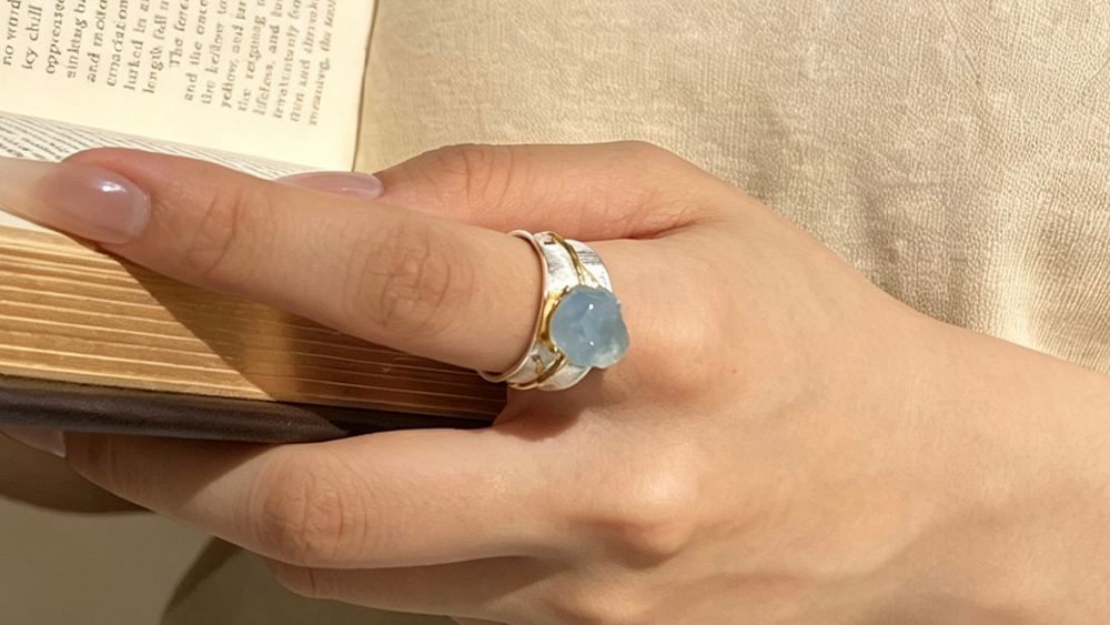Aquamarine Flower - Adjustable Ring