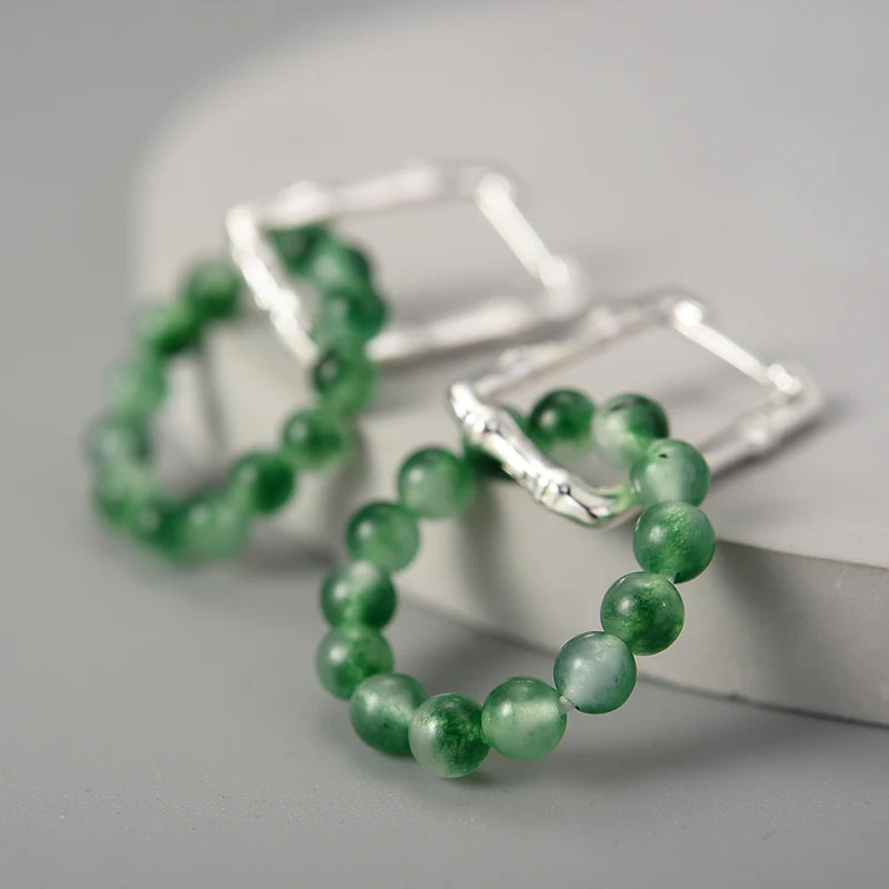 Natural Agate Bamboo - Hoop Earrings | NEW