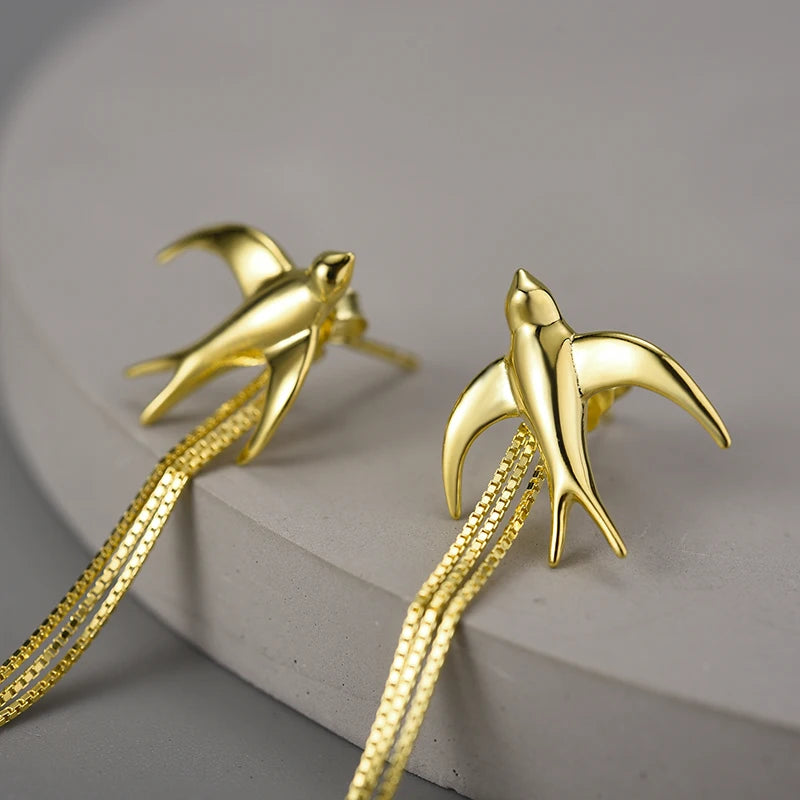 Flying Swallow - Long Dangle Earrings | NEW