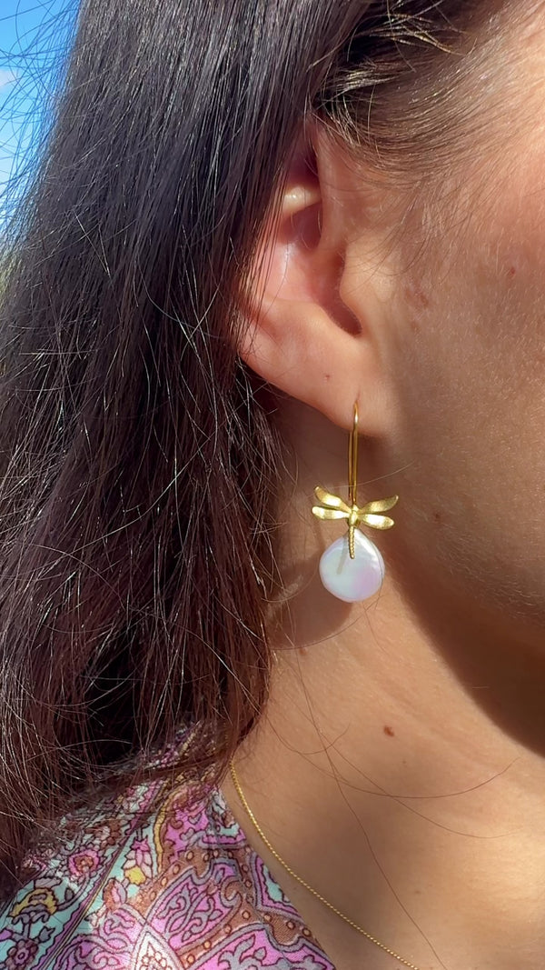 Mother Pearl Dragonfly - Dangle Earrings | NEW