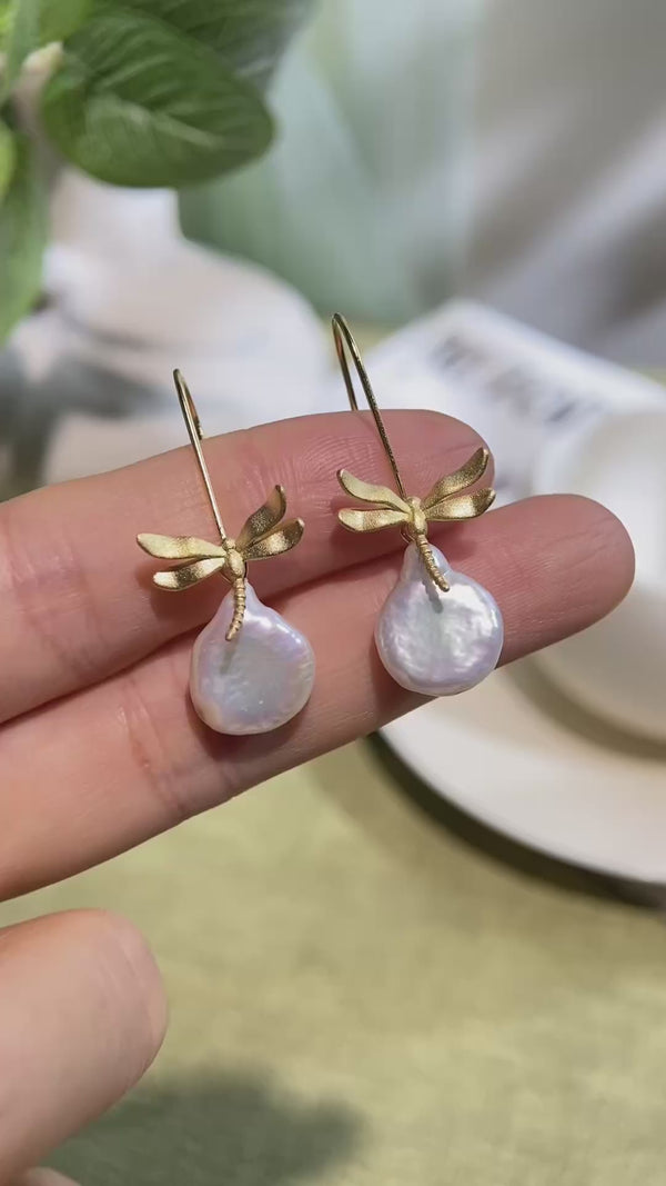 Mother Pearl Dragonfly - Dangle Earrings | NEW