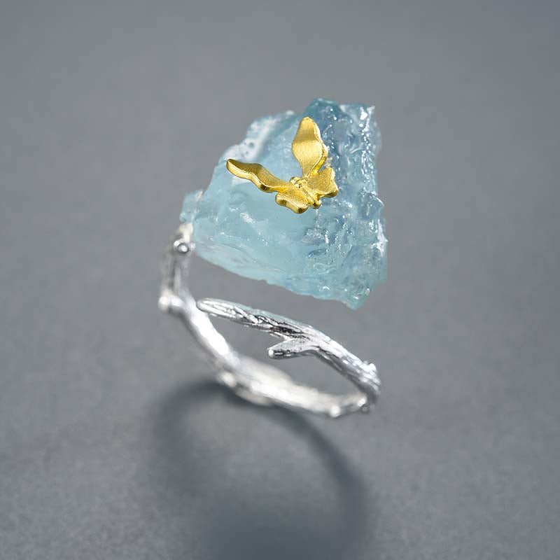 Aquamarine Butterfly - Adjustable Ring