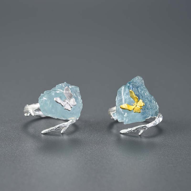 Aquamarine Butterfly - Adjustable Ring