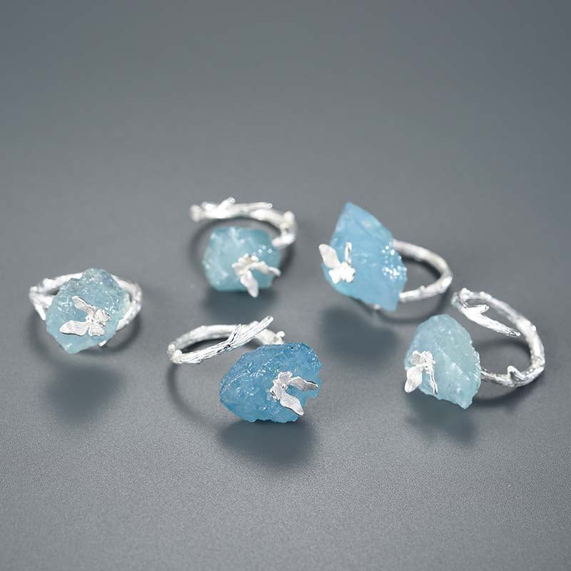 Aquamarine Butterfly - Adjustable Ring