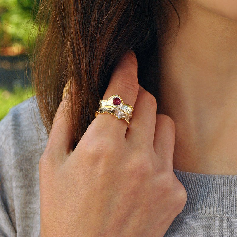 Tourmaline Leaf - Adjustable Ring - MetalVoque