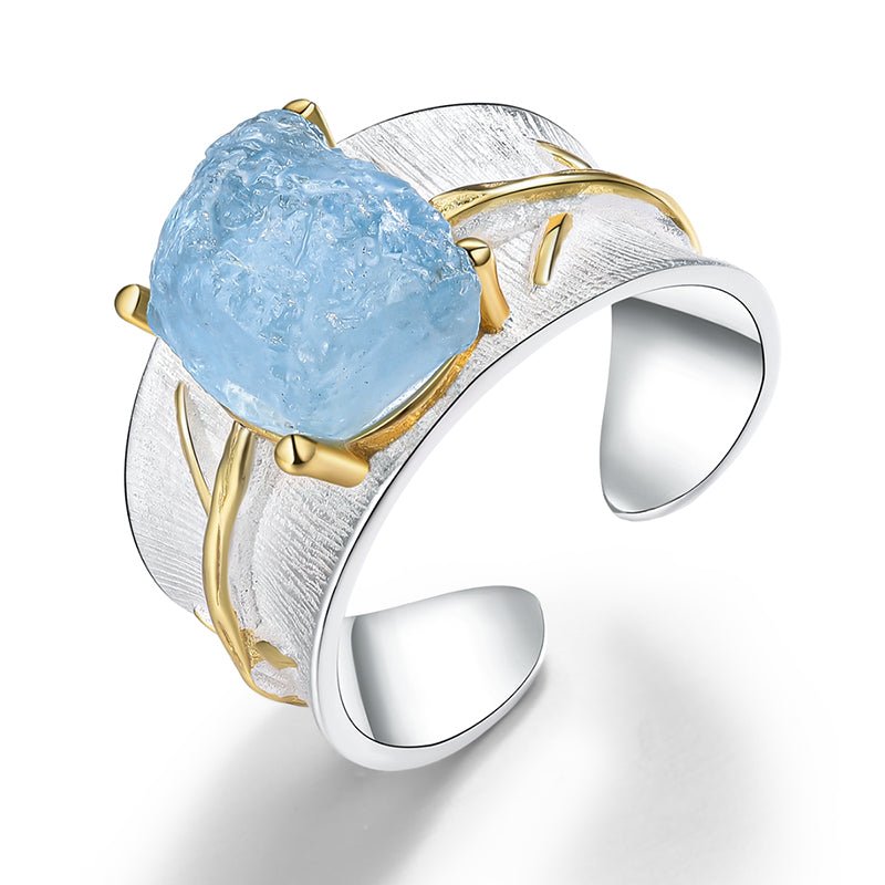 Aquamarine Flower - Adjustable Ring