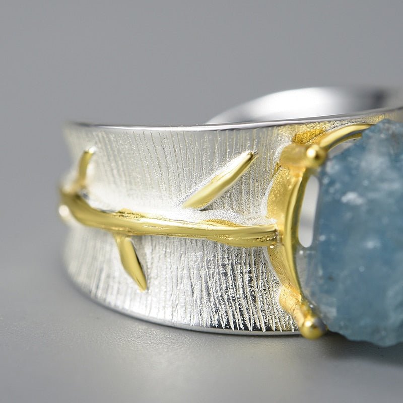 Aquamarine Flower - Adjustable Ring
