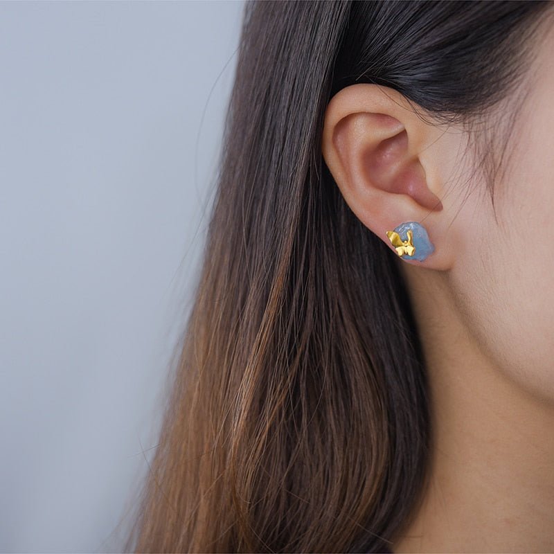 Aquamarine Butterfly - Stud Earrings